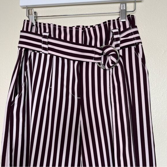 7th Avenue Design Studio Brown White Stripe Paper Bag Waist Wide Leg Pant Wmn 6 - Picture 3 of 14